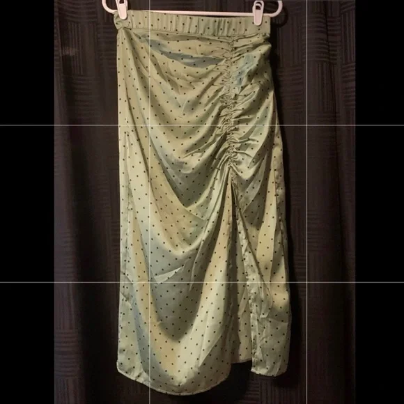 Zara Mint Blue Green Polka Dot Ruching Midi Bloggers Favorite Skirt - Picture 3 of 8